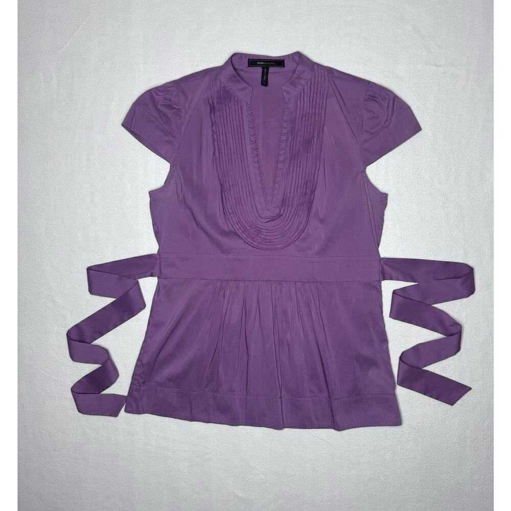Purple BCBG Maxazria Textured Tie Blouse